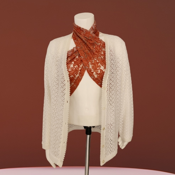 VINTAGE NASHARR JAPAN White Cardigan Sweater M Crochet Grandma Grannycore Punk - Picture 6 of 16